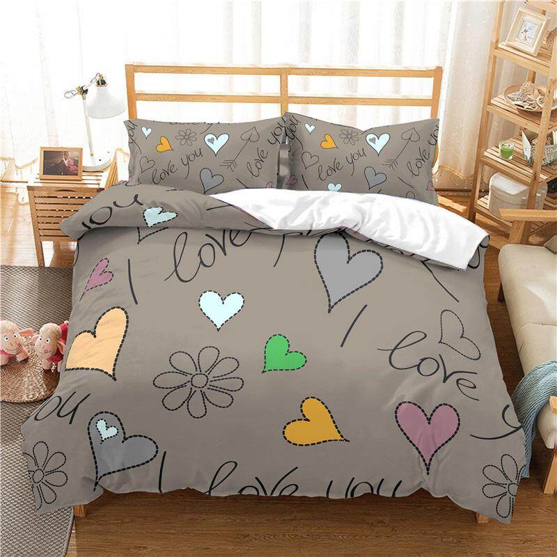 3D Love Heart Duvet Cover Microfiber Romantic Love Affection Theme Bedding Set King Full For Kids Teen Valentines Day Room Decor