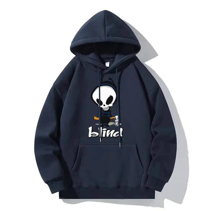 Skull and Letter Print Hoodie Casual Sports Outdoor Pullover Long-sleeved Fun Pattern Sweatshirt Unisex Holiday Gift