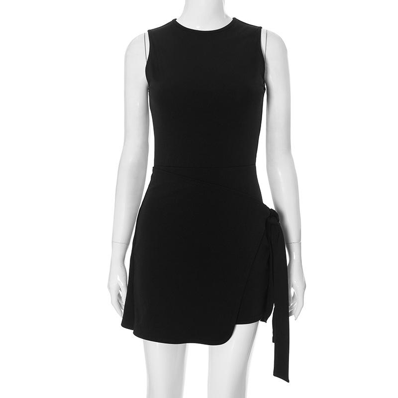 

Женское летнее платье без рукавов, однотонное, с высокой талией, на бретелях, в европейском и американском стиле S чёрный