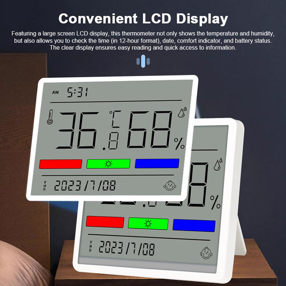 Digitales Innenmessgerät Hygrometer Haus Genaue LCD Temperatur Feuchtigkeitsanzeige Monitor mit Zeit-/Datumsanzeige Komfortindikator Unterstützung /Grad