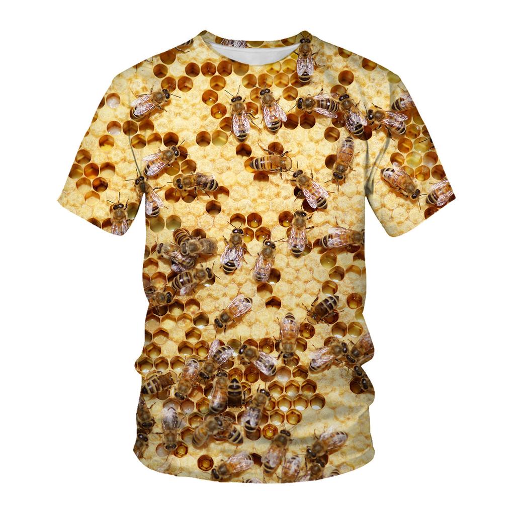Summer Short Sleeved T-shirt with Bee Pattern 3D Digital Printing Round Neck Loose Men's T-shirt