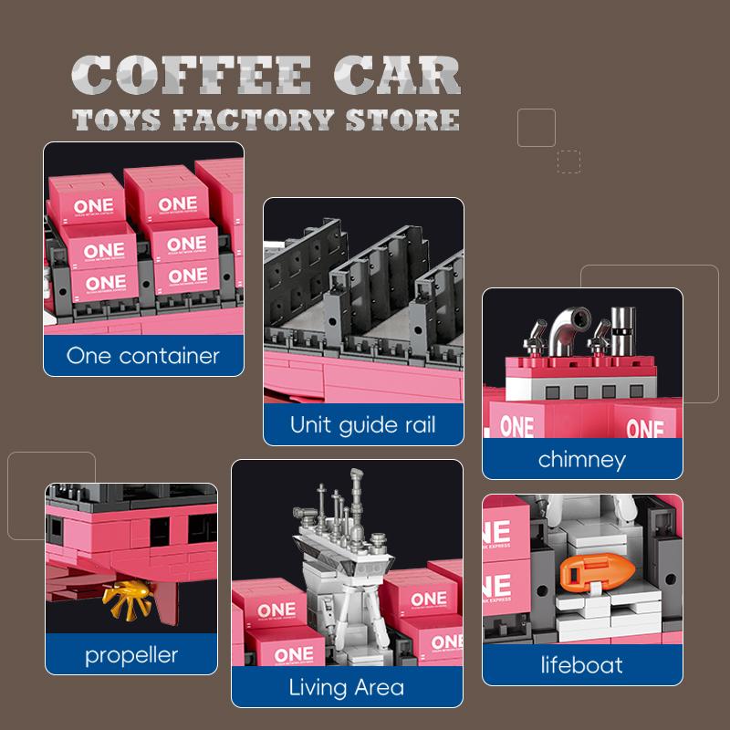 Non-Toxic Diy 3D Bricks Puzzle Pink Cargo Ship 1446Pcs Container Boat Assembly Model Kits Vessels Building Blocks Toys Adult Birthday Gift
