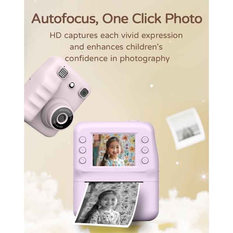 Kids Instantly Print Camera With 1Roll Thermals Paper For Creative Photography Featuring Clear Imaging Filter Effects
