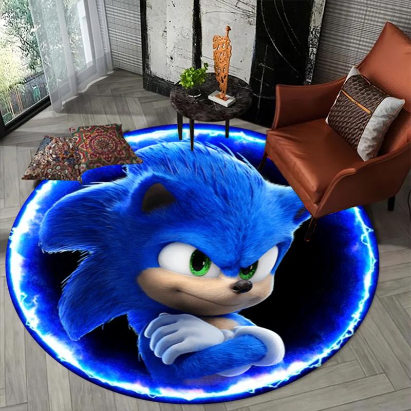 Sonic Printed Chair Rug for Home Office Use, Living Room Kitchen Game Room Round Carpet