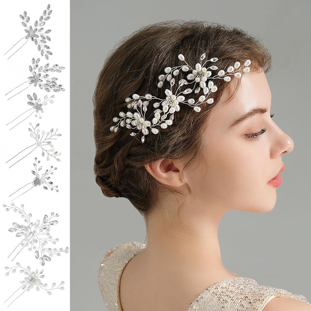 Bridal Jewelry High-end Handmade Pearl Crystal Hairpin Wedding Banquet Hairpin Headdress Silver Pin for Women