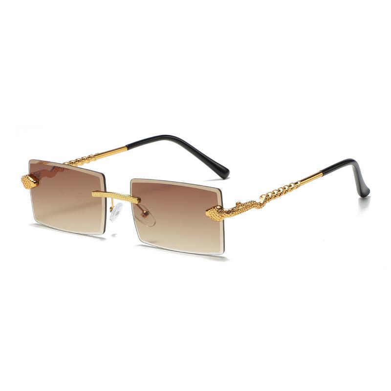 Stylish Retro High End Designer Style Travel Friendly No Rim Alloy Metal Square Shaped Male Female Sun Glasses