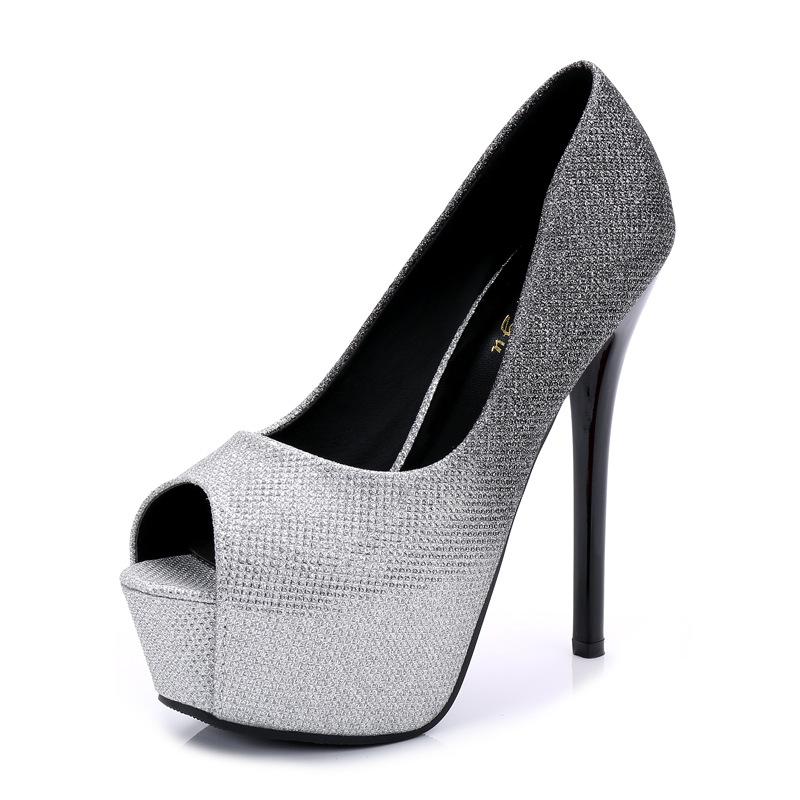 Platform Heels Wedding Shoes Women Pumps 2025 Peep Toe Dress Nightclub Thin High Heels Sequined Cloth Ladies Shoes