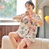 New Summer Fashion Soft Cotton Women's Pajamas Animal Printing Sleepwear Shorts Kimono Loose Nightwear for Young Girls