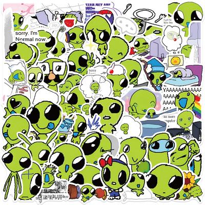 52 STK Kleine Grüne Alien Aufkleber Bunt Lustige Grüne Alien Tasse Laptop Handy Gepäck Dekoration Wasserdichte Aufkleber