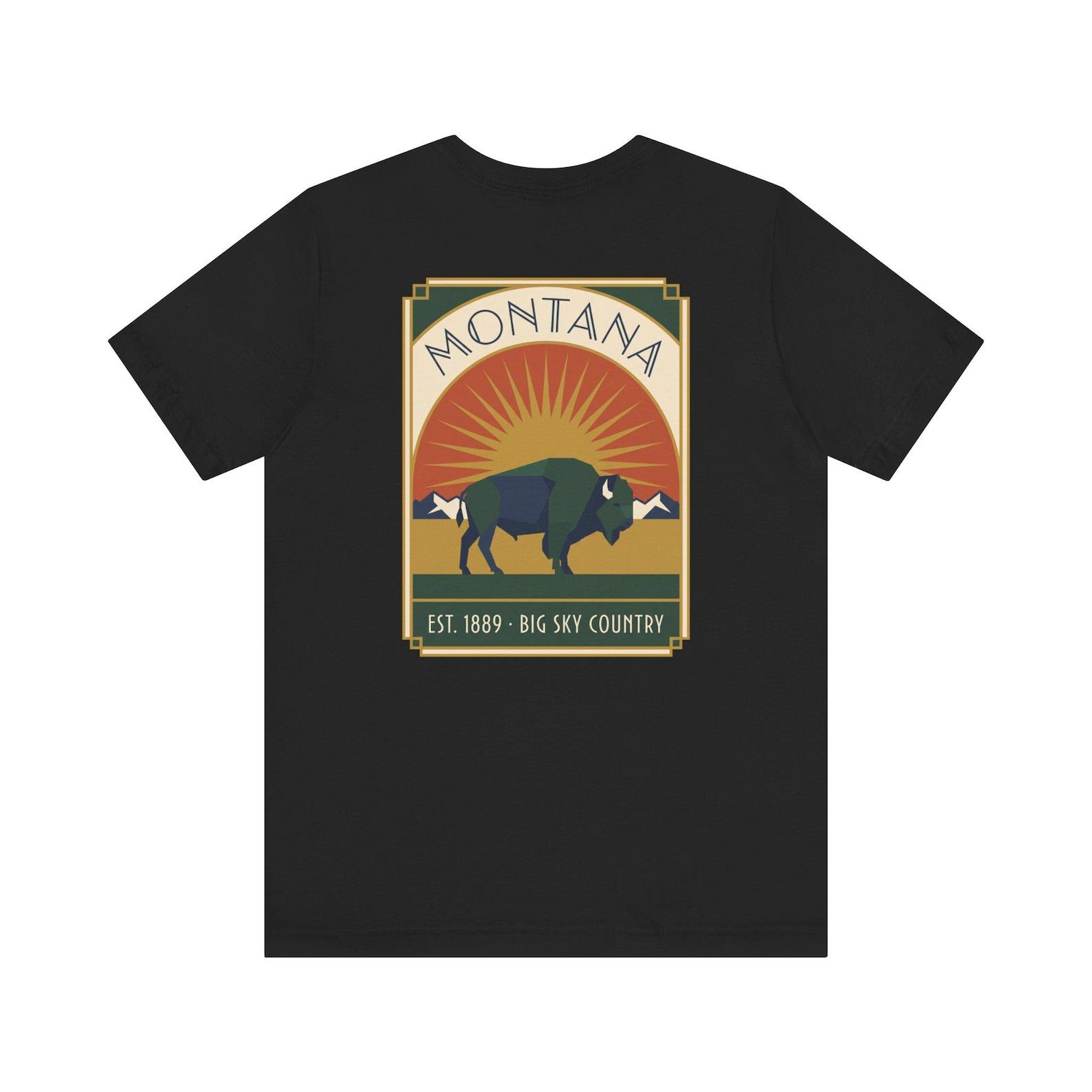 Montana Buffalo Art Deco T-Shirt | Retro Big Sky Country Bison Graphic Tee | Montana Pride Gift 3XL