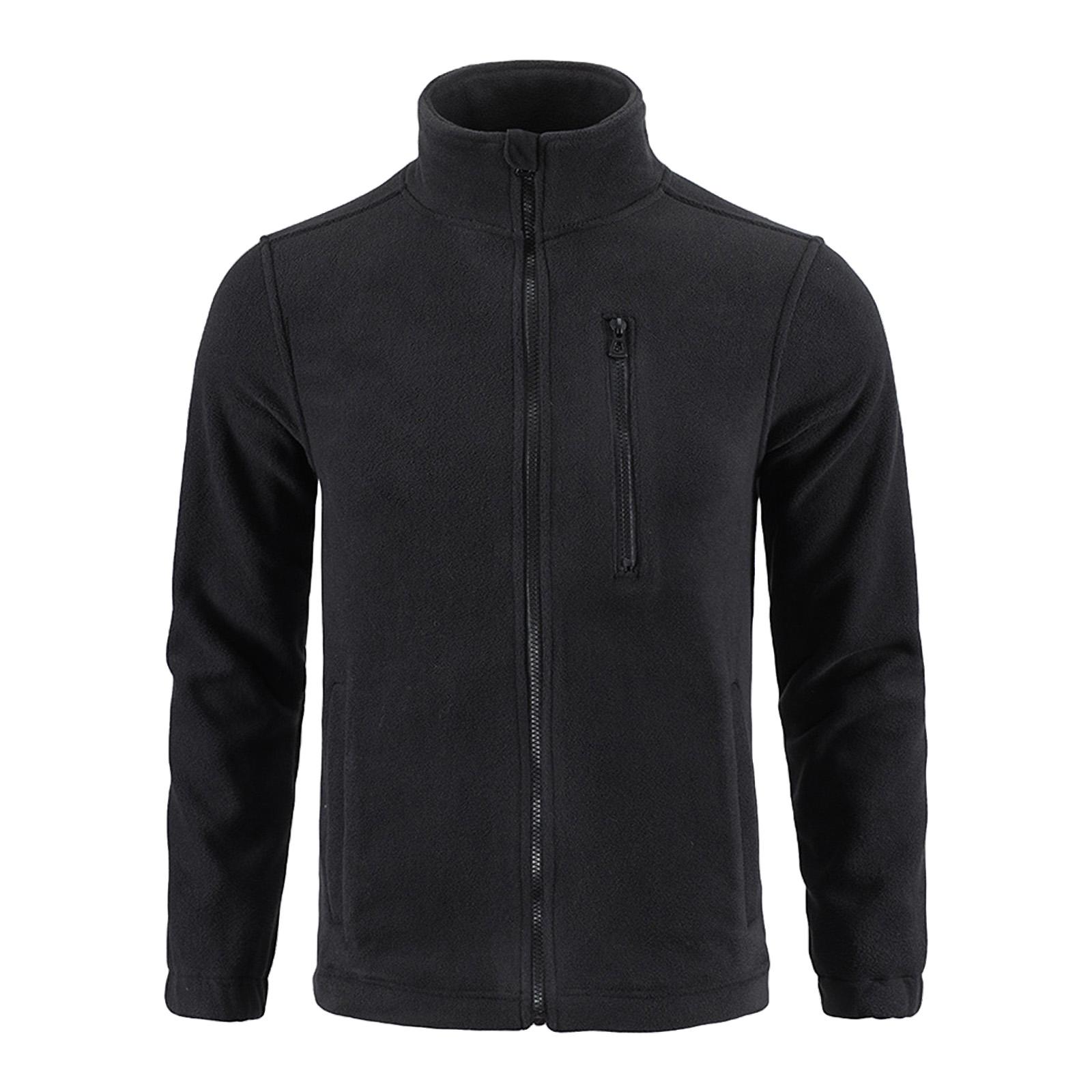 

Men s Solid Color Camouflage Outdoor Workwear Casual Loose Zipper Pocket Warm Long Sleeve Fleece Stand Collar Jacket XXXL чёрный