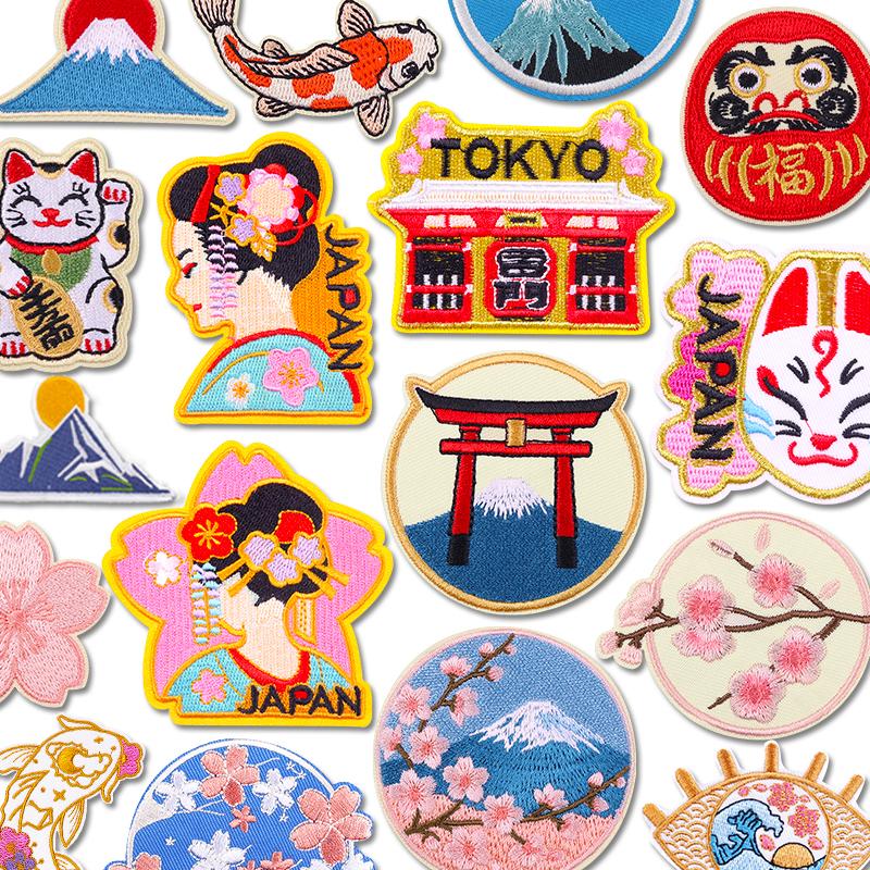 Cherry Blossoms Mount Fuji Patch Cartoon Japan Anime Embroidered Patch Iron On Patches For Clothing Thermoadhesive Patches DIY