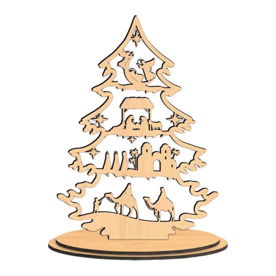 Christmas Tree Table Sign Decoration Farmhouse Rustic Jesus Nativity Wooden Ornament with Base Home Office Bookshelf Desktop Decor