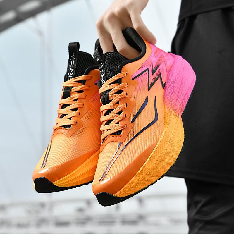 Ultra-light shock absorption professional carbon board running shoes popcorn men's summer breathable mesh thin student sports shoes