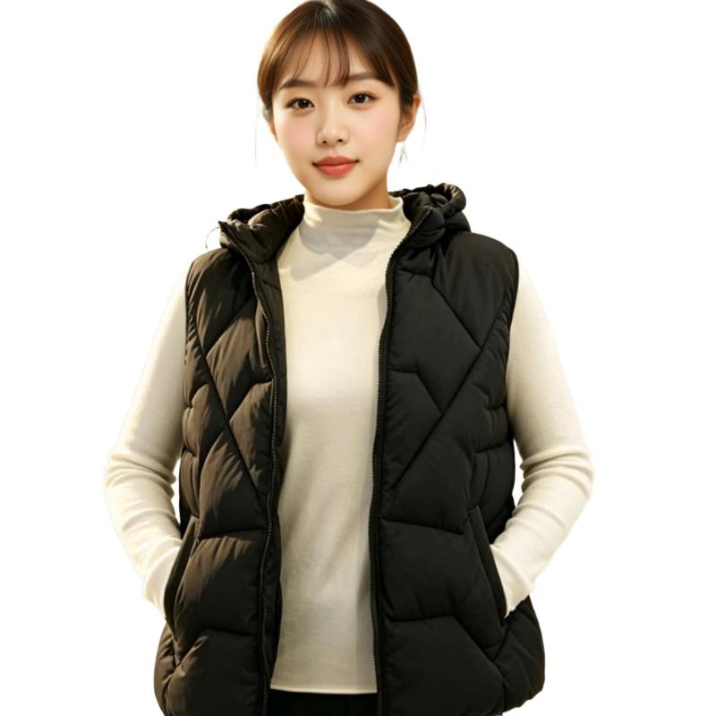 Herfst en winter dames effen kleur glanzende mode capuchon winddicht verdikte warme damesvestjas 5 kleuren