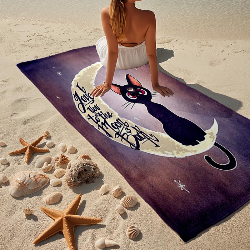 Lunar Cat Magic Night Beach Towel, Super Soft Microfiber, Gift for Her/Him, Birthday, for Pool, Beach, Travel, Home Decor Fan gifts