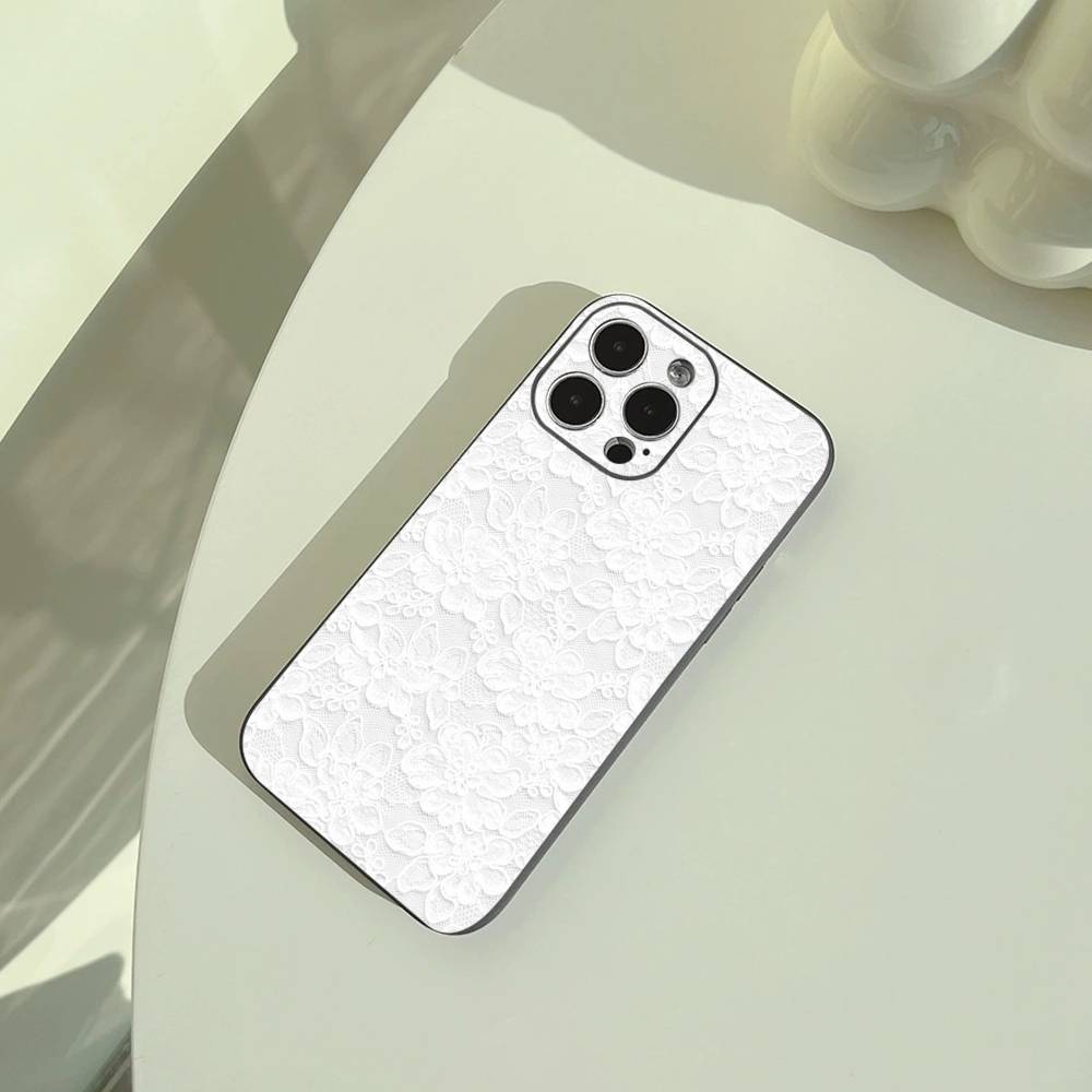 L-Lace Print Pattern Phone Case For iPhone 17,16,15,14,13,12,11 Pro Max, Lightweight and Practical Soft Black Cover