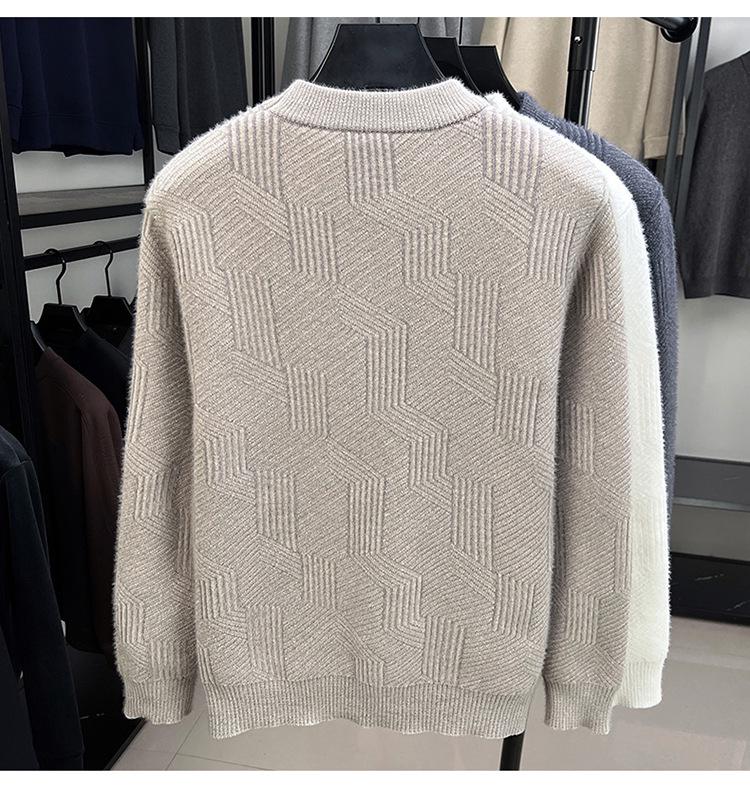 Pulover cu guler rotund din velur de zibelină, tricotat, fleece, top cu model jacard pentru bărbați
