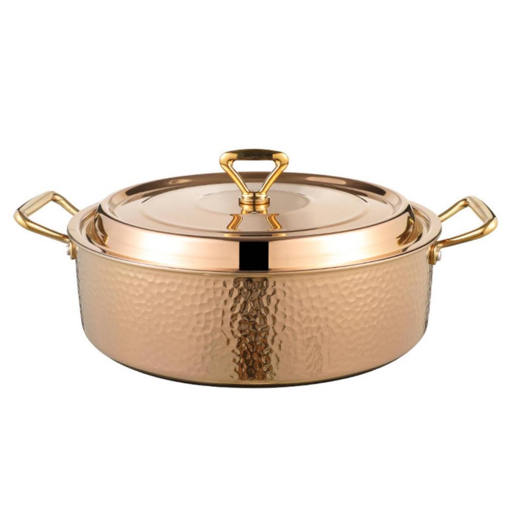 Copper Chafing Dish Hammered Ramen Soup Casserole Pan Lid Multifunctional Even Heating Suitable for
