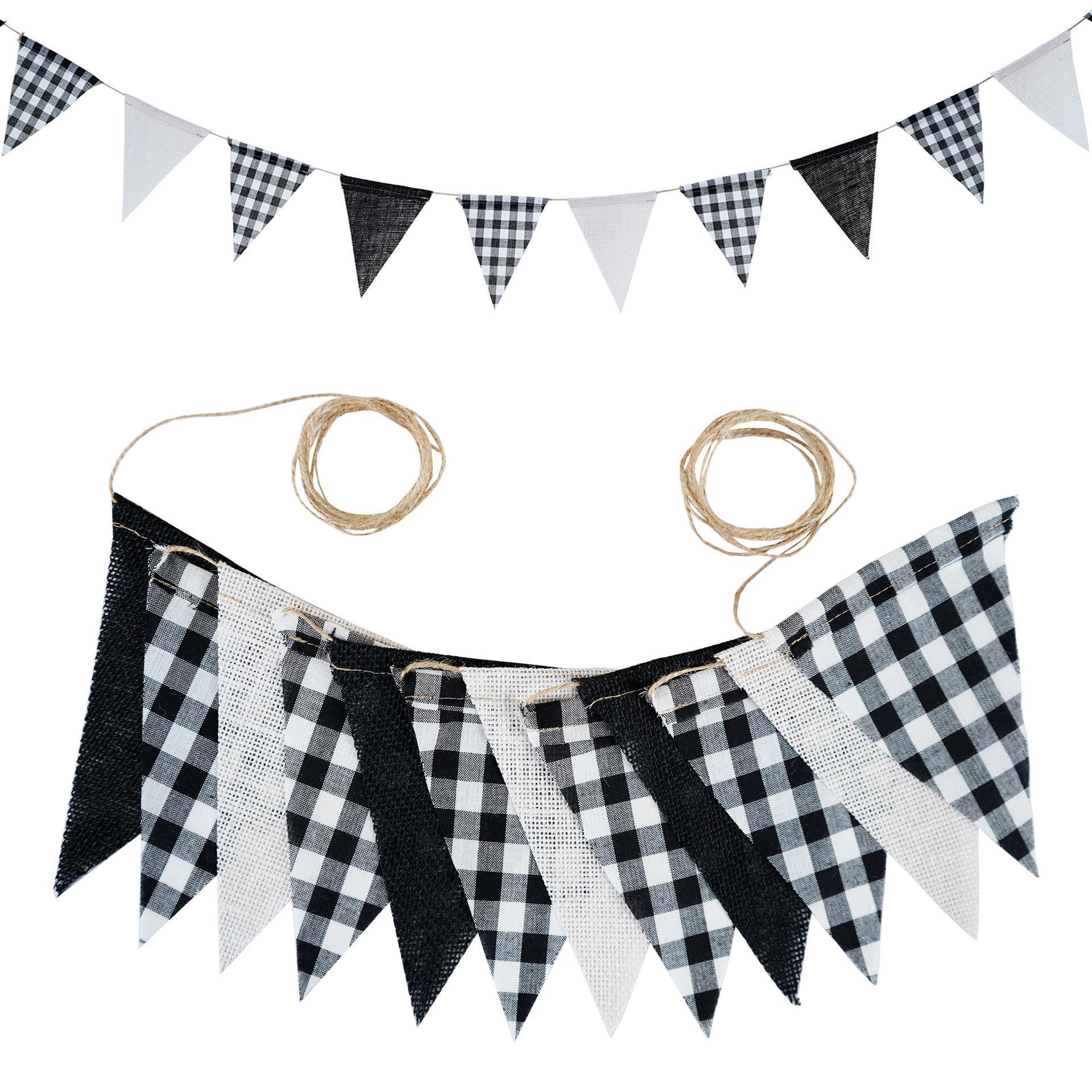 12pcs Gradient Yellow Checkered Linen Triangle Flags for Weddings & Birthdays Model 1