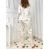 Ladies' Elegant Pajama Set, Featuring A Collared Long Sleeved Top and Pants, Floral Pattern, Button Details, Casual Style, Suitable for All Seasons