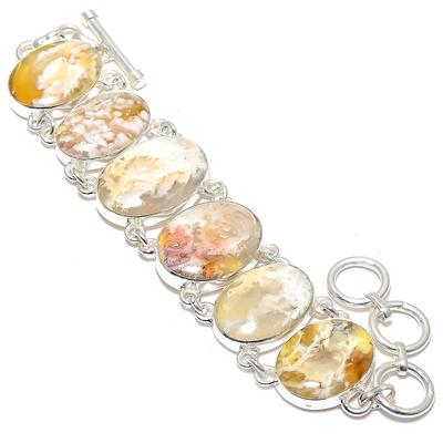Plume Agate Gemstone Handmade Ethnic 925 Silver Bracelet 7-8" JCB367-44