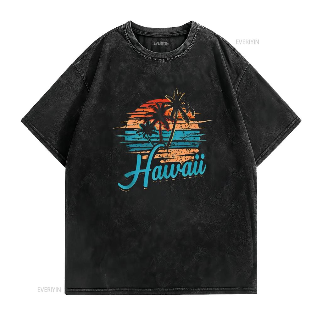 Womens Hawaiian Island Tropical Hawaii Design Vacation Souvenir T Shirt vintage Washed Top For Everyday Wear Comfortable Unisex