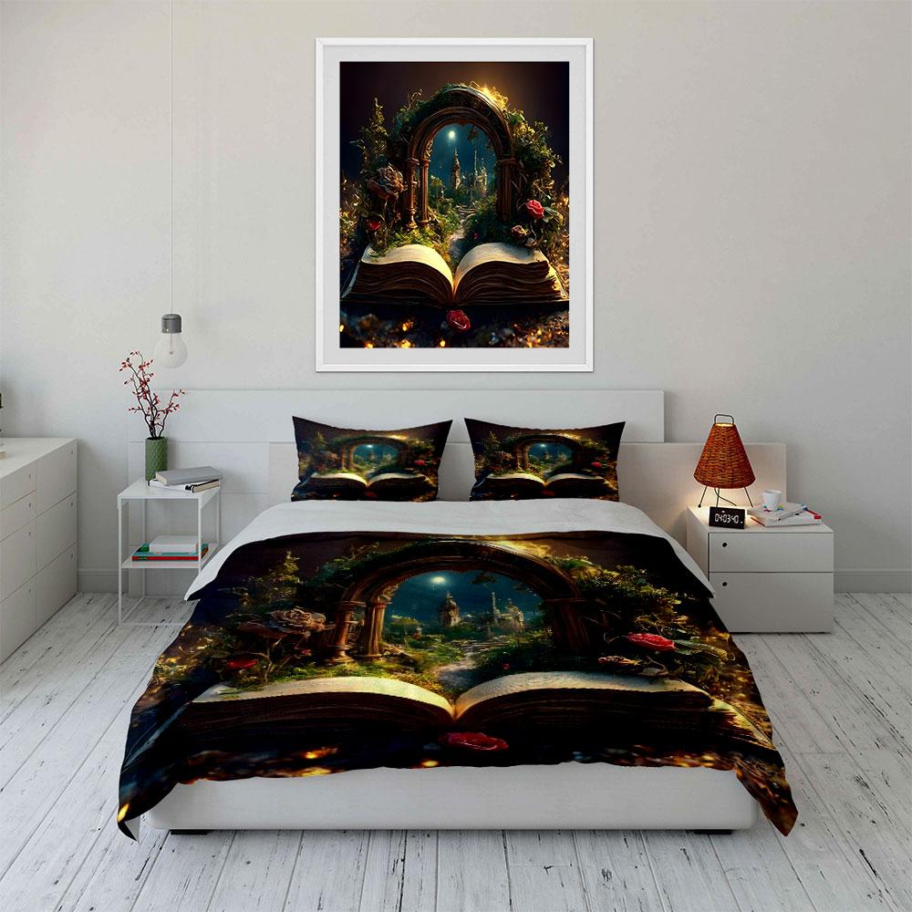 Fantasy Book Decor Set - Home Soft Skin-Friendly Bedding Set Includes 1 Duvet Cover And 2 Pillowcase, Gift