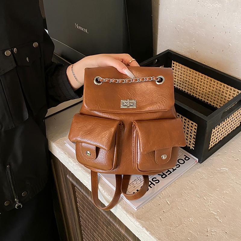 

Нишевый дизайн рюкзак женский модный повседневный студенческий класс школьная сумка цепочка сумка-ведро высокая ценность дорожный рюкзак темно-коричневого