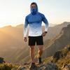 Men Raglan Sleeve Gradient Hooded Long Sleeve Sun Shirt Lightweight Pullover with Thumb Holes for Outdoor Activities