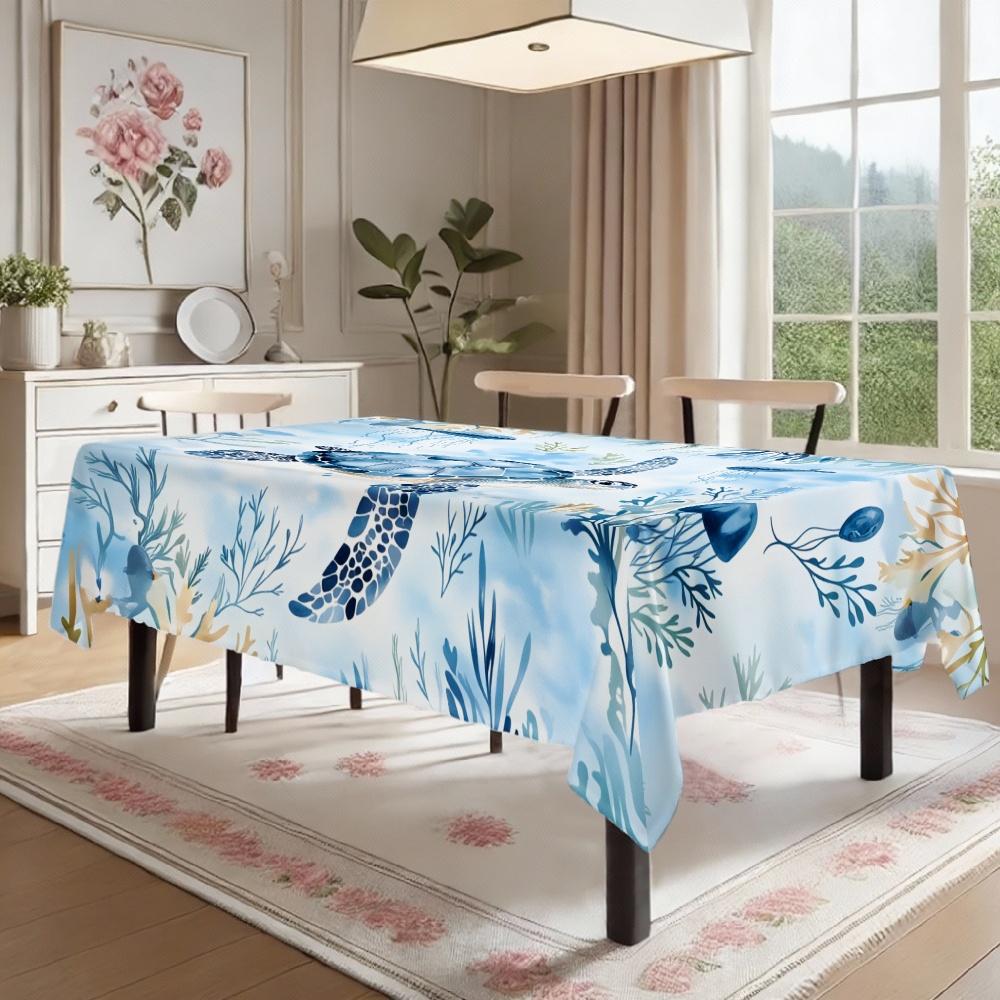 Watercolor Ocean Rectangle Table Cloth for Table Decor Kitchen Dining Waterproof Reusable Tablecloth for Table Indoor Outdoor