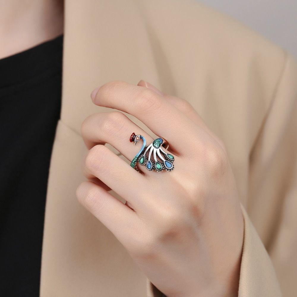 Exaggerated Women Finger Rings Zinc Zinc Alloy Enamel Retro Ring Adjustable Open Rings  Punk