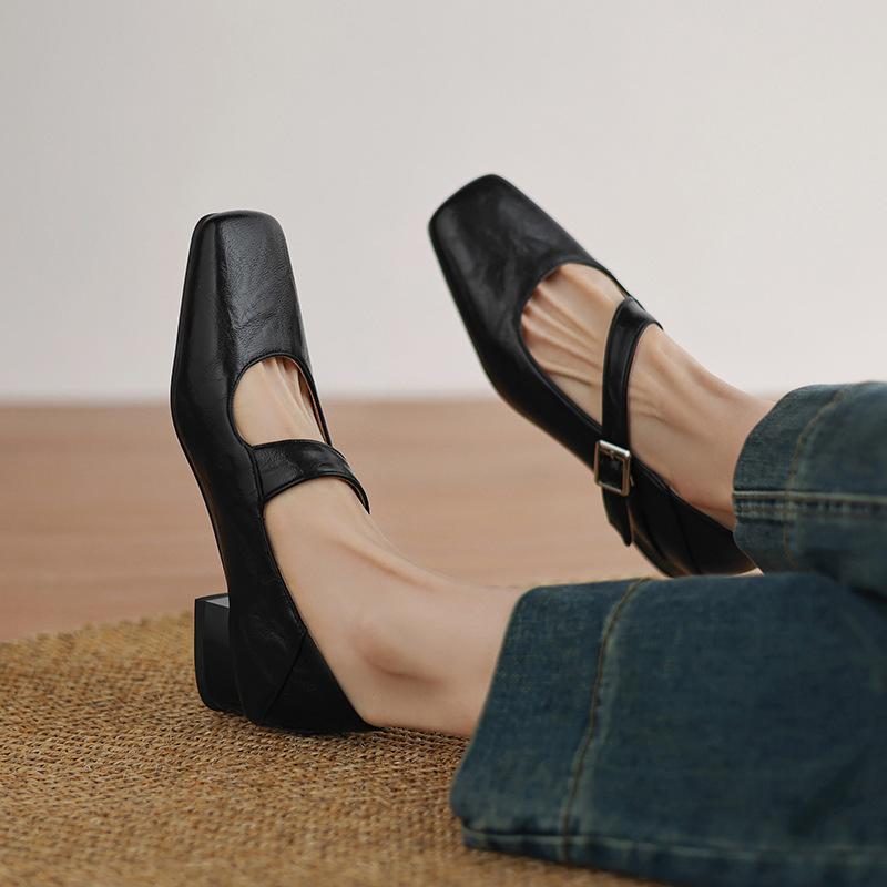 Fashion All-Match Summer Shoes Ladies Casual Female Sneakers Dress Flats Women Low Heels Square Toe 2025 Rubber Solid PU Leisure Buckle