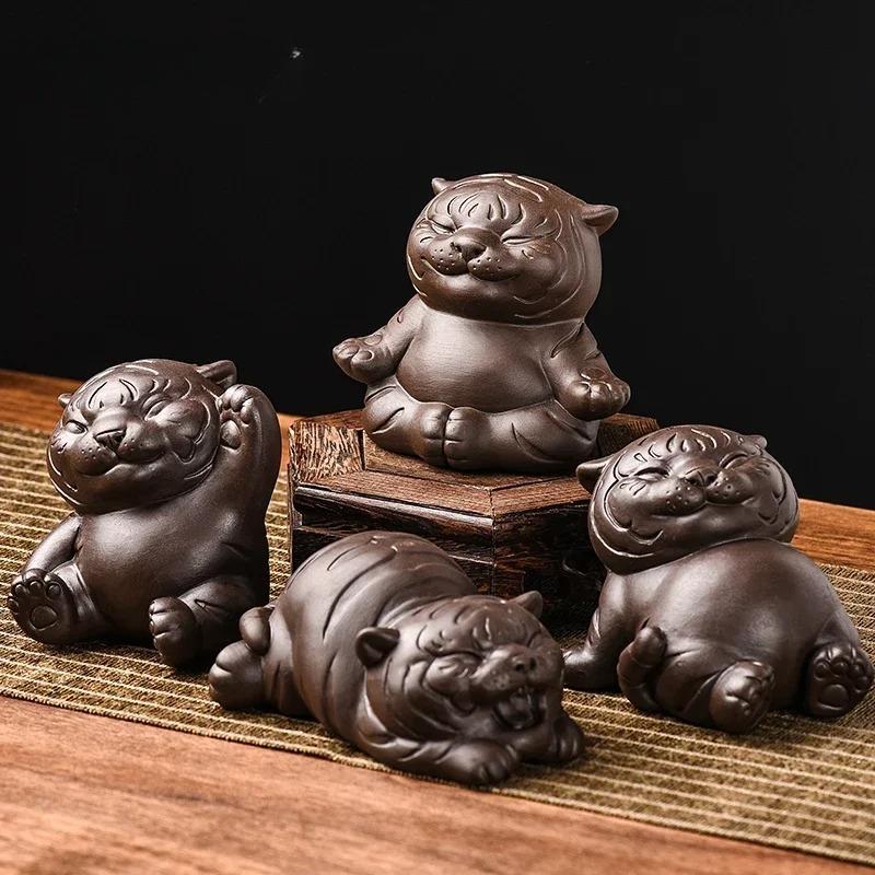 1pcs Purple Clay Tea Pet Can Be Raised Exquisite Tea Set Accessories Table and Tiger Ornaments Handmade and Cute