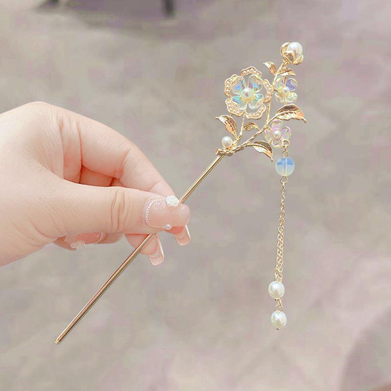 Fermacapelli Vintage con Nappa e Perle a Forma di Farfalla per Qipao e Hanfu