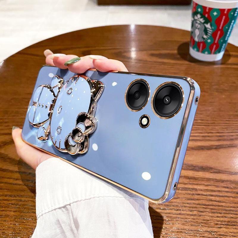 Redmi 11C Mobile Phone Case Electroplated KT Cat Bracket Makeup Mirror Redmi 11C Silicone Soft Case Protective Case