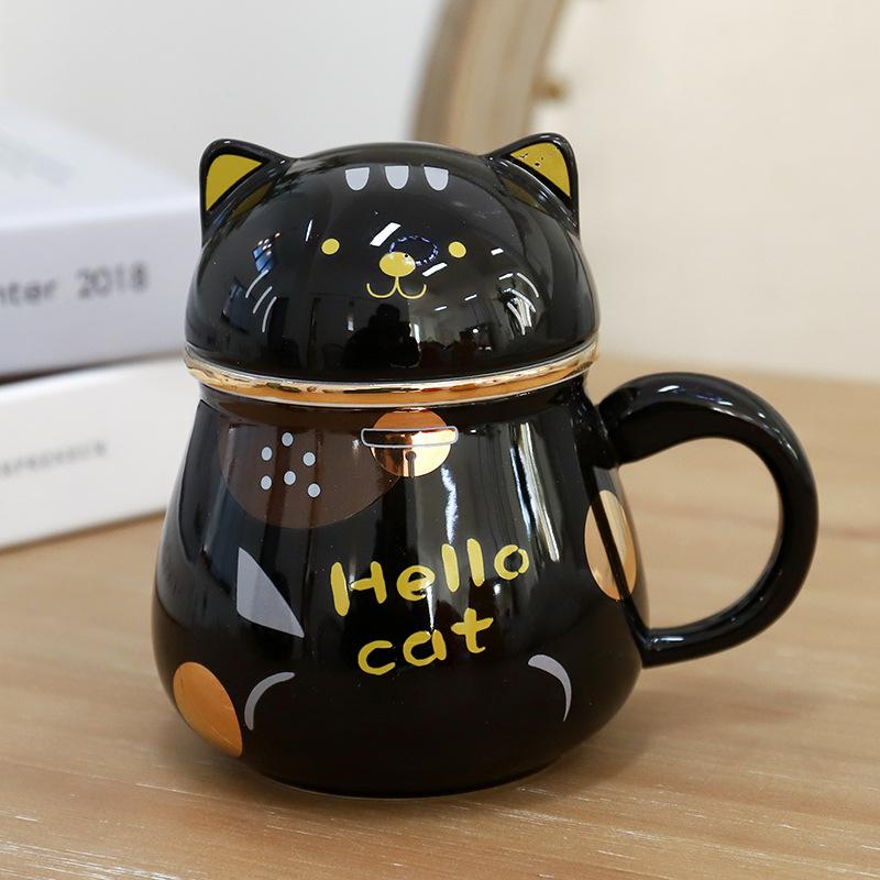 Cana din ceramică cu pisicuță de desene animate cu filtru, căni de cafea cu chenar auriu Cana cu lapte cafea cană amuzantă din ceramică ceașcă cu apă