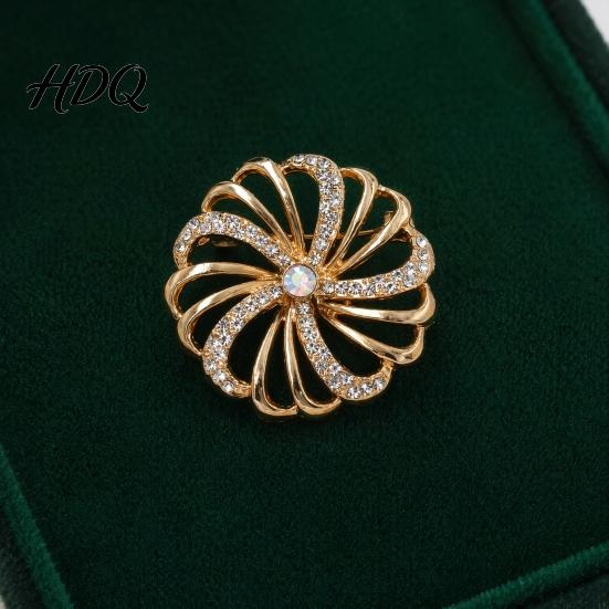 Non-fading Brooch Pin Hollow Swirl Flower Pattern Lapel Pin with Rhinestones Inlaid Spiral Petals Design Versatile Badge for Coats Shirts