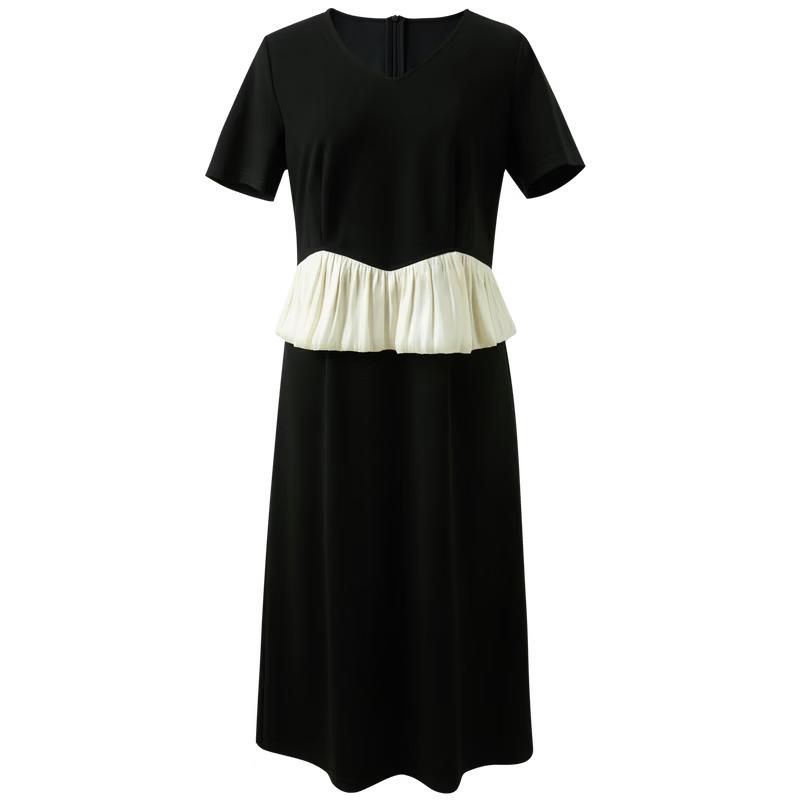 Sancai Plus Size V-Neck Contrast A-Line Dress XXXL
