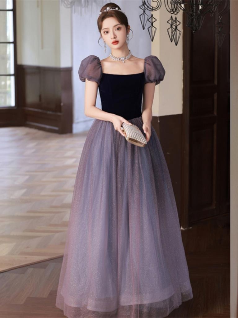 Premium Evening Dress Purple Niche Bar Mitzvah Birthday Vocal Art Test Dress Square Collar Banquet Host Pompous Dress