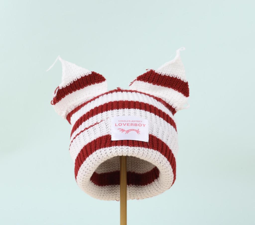 Striped Cat Ear Knit Wool Hat: Autumn/Winter Fashion for Couples