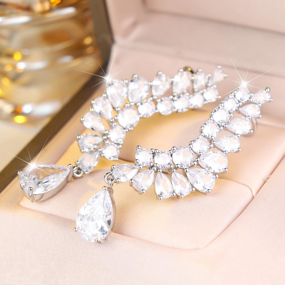 Luxurious Silver Color Teardrop Zircon Dangle Earrings for Women Daily Wear and Party