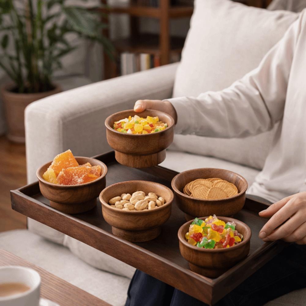 Auslaufsichere Holzschale Japanischer Stil Hoher Fuß Dessertteller Multifunktionale Obstschale Dessert