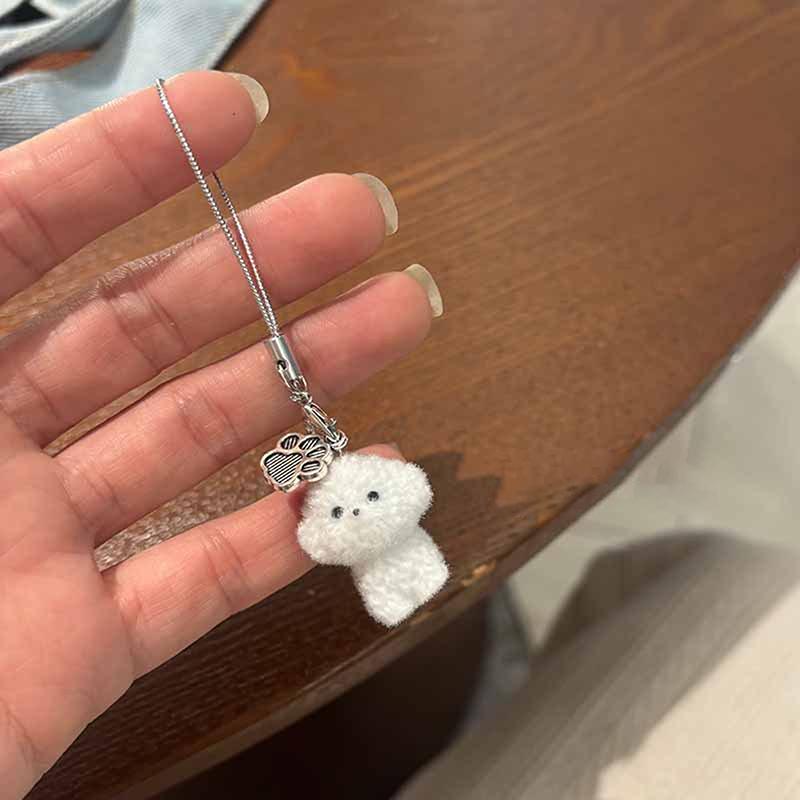 

1 шт. Брелок для ключей в виде щенка из флокированной смолы, 3D маленький плюшевый кулон в виде животного, подвеска для рюкзака, брелок для ключей от машины