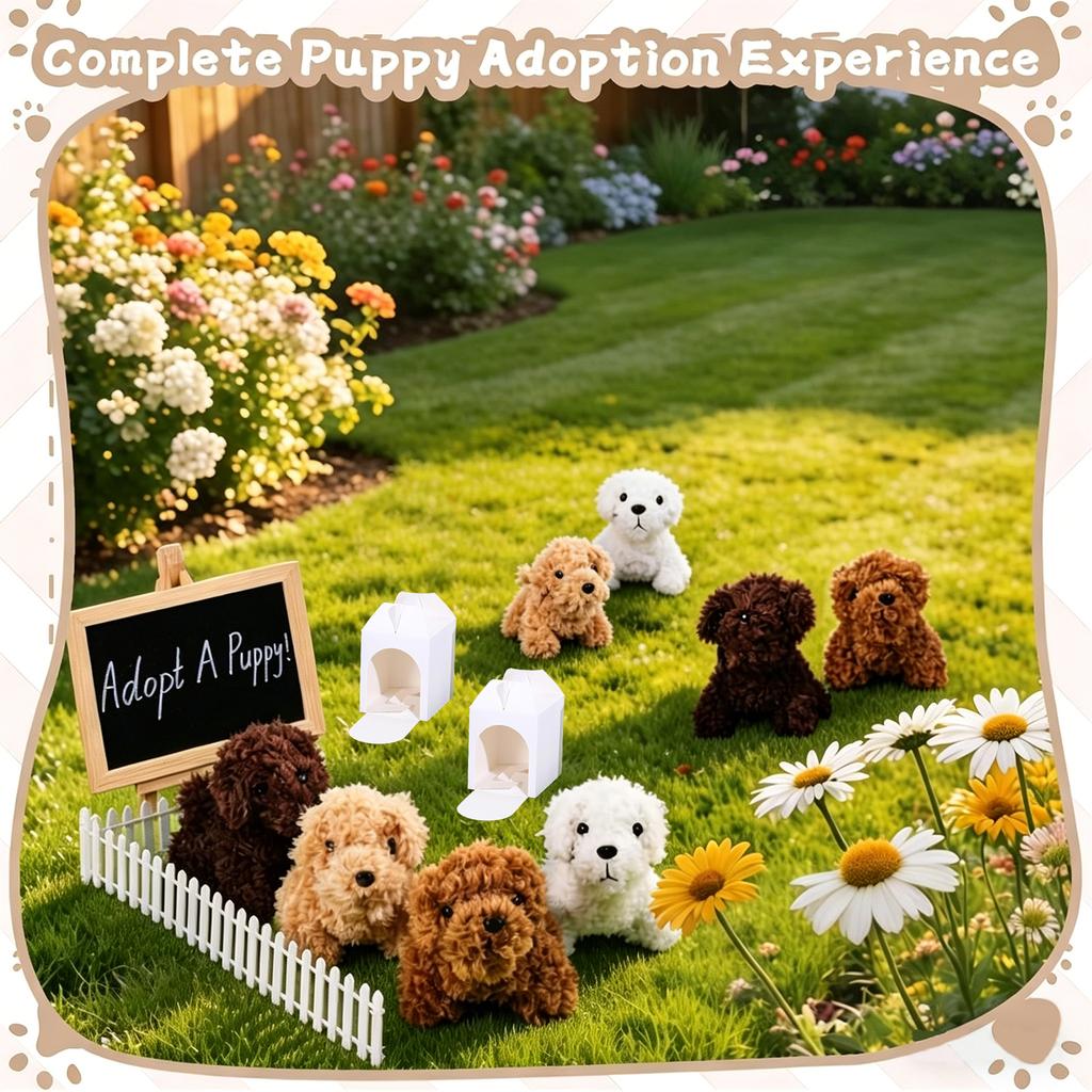 12-36Pcs Adopt A Puppy Party Favors Dog Stuffed Animal Set Includes Mini Dogs, Birthday Hat,White DIY Box for Dog Party Favors