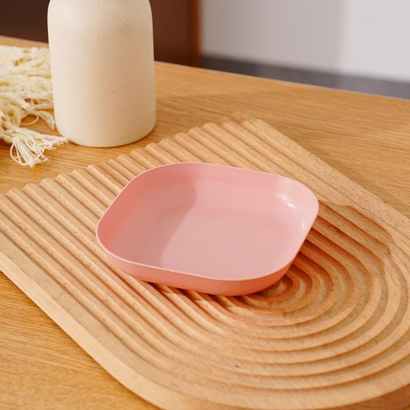 Wheat Straw Round Vegetable Plate Household Large Vegetable Plate Set Drop-Resistant Snack Plastic Plate Fruit Plate Plate