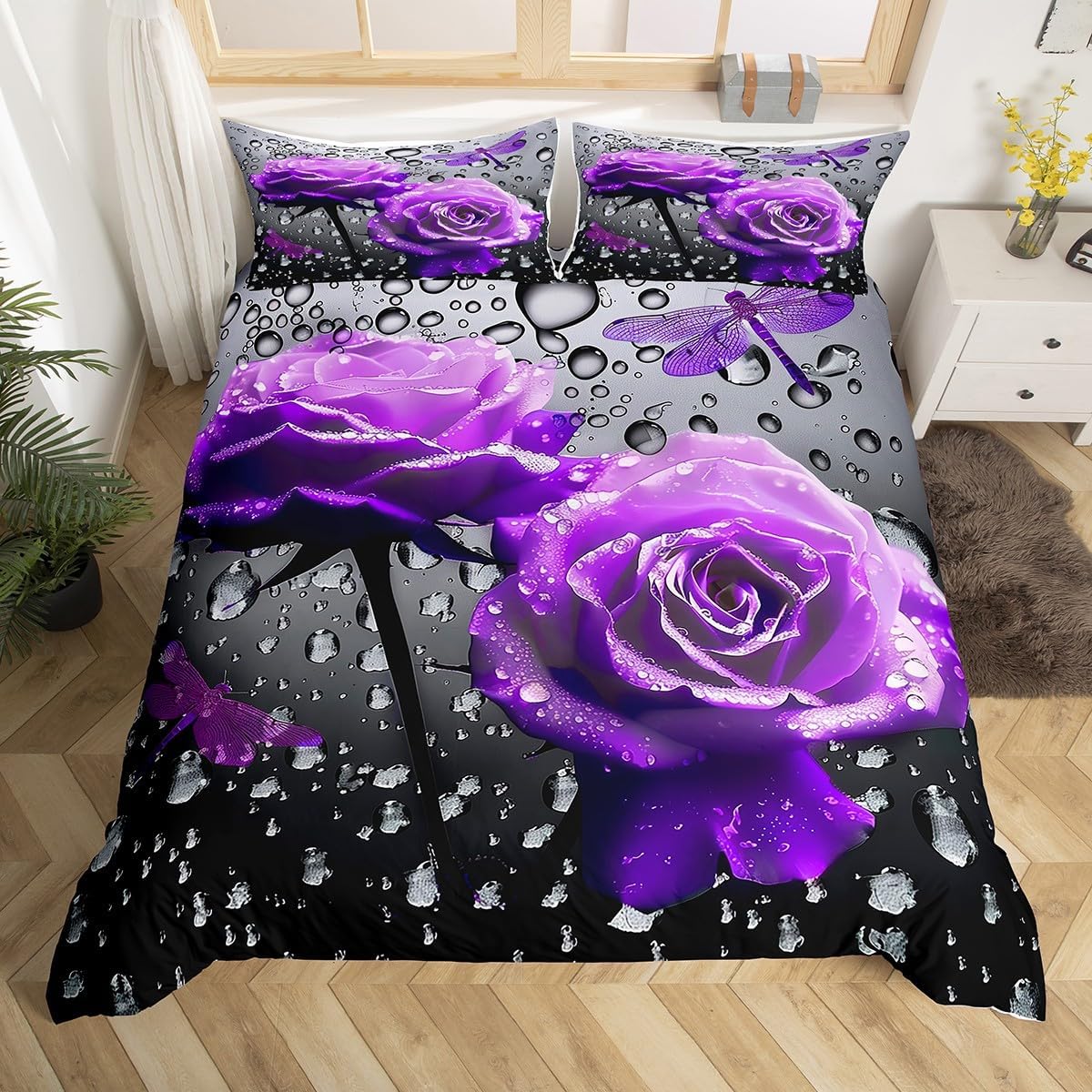 

Rose Duvet Cover Twin King For Boys Girls Valentine S Day Gift Romantic Floral Bedding Set Water Flower Blossom Comforter Cover EU Single(135x200cm)