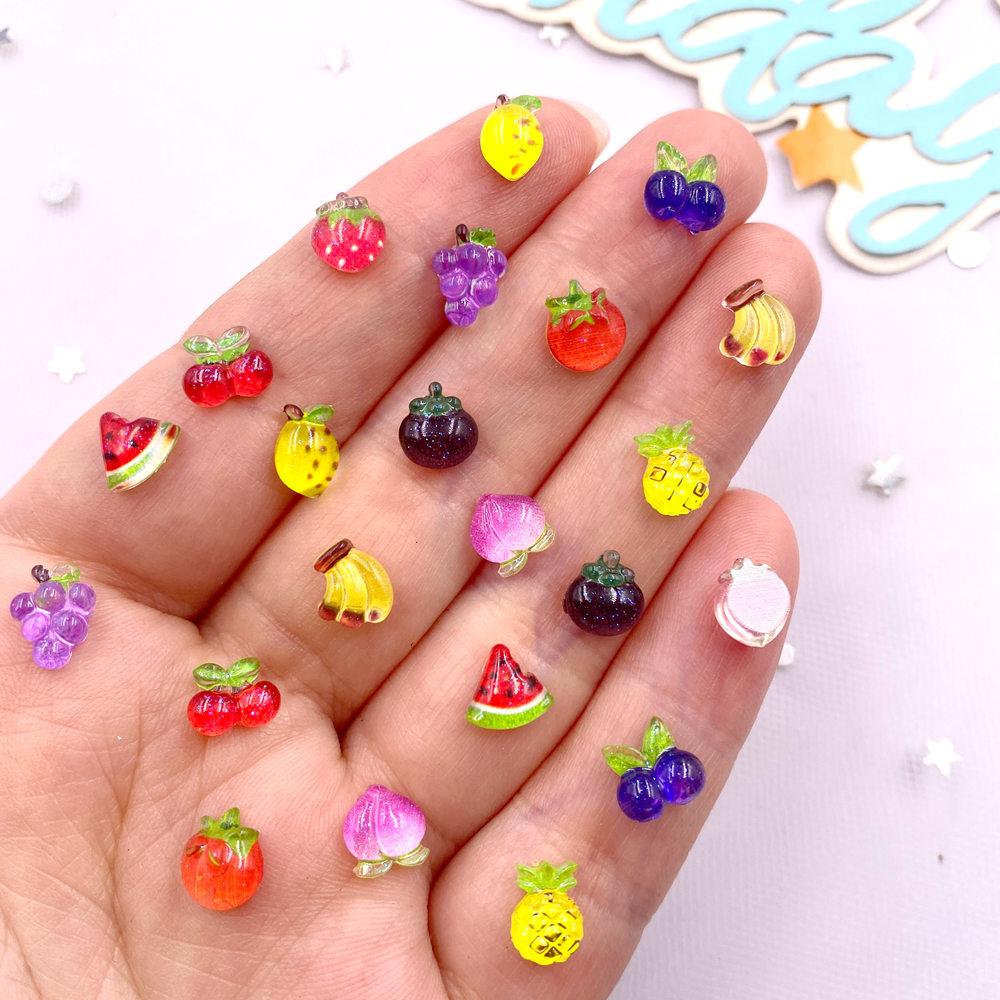 100pcs Resin Colorful Glitter Grape Cherry Tomato Fruits Nails Art Flat Back Rhinestone Appliques DIY Scrapbook Figurines Crafts