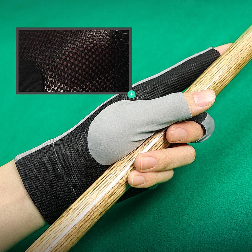 Open Finger Billiard Pool Gloves Adjustable Sticker Polyester Snooker Billiards Gloves Smooth Soft Reusable Training Accessories
