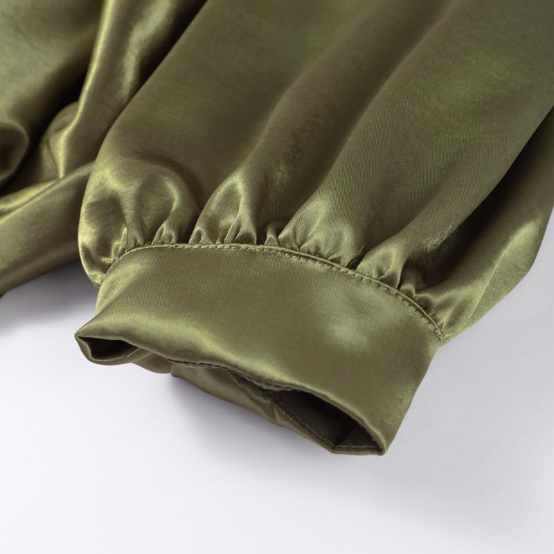 Satengstoff Damejakke Mote Plissert Pufferm Vendekrage Glidelås Løs Damejakker 2025 Vår Høst Gate Kontor Yttertøy